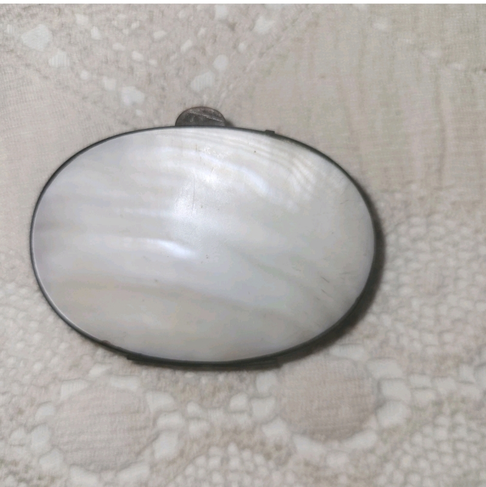 VINTAGE MOTHER of PEARL COIN PURSE w SILVER-TONE FRAME, ACCORDION INTerior
